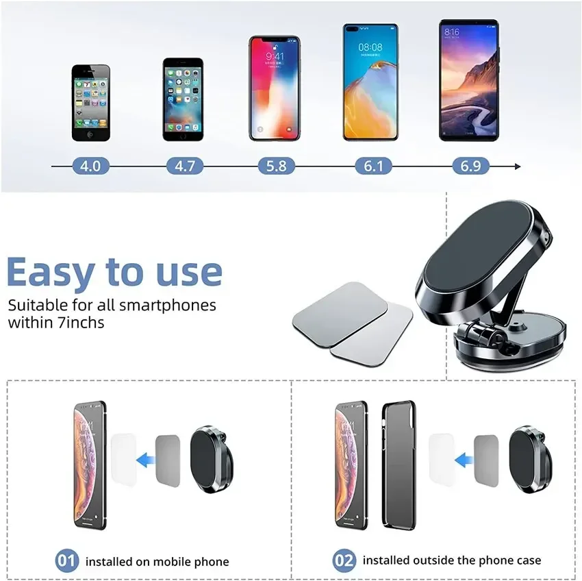 1080 Magnetic Car Phone Holder Magnet Smartphone Support GPS Foldable Phone Bracket in Car For iPhone 14 13 12 11 Samsung Xiaomi