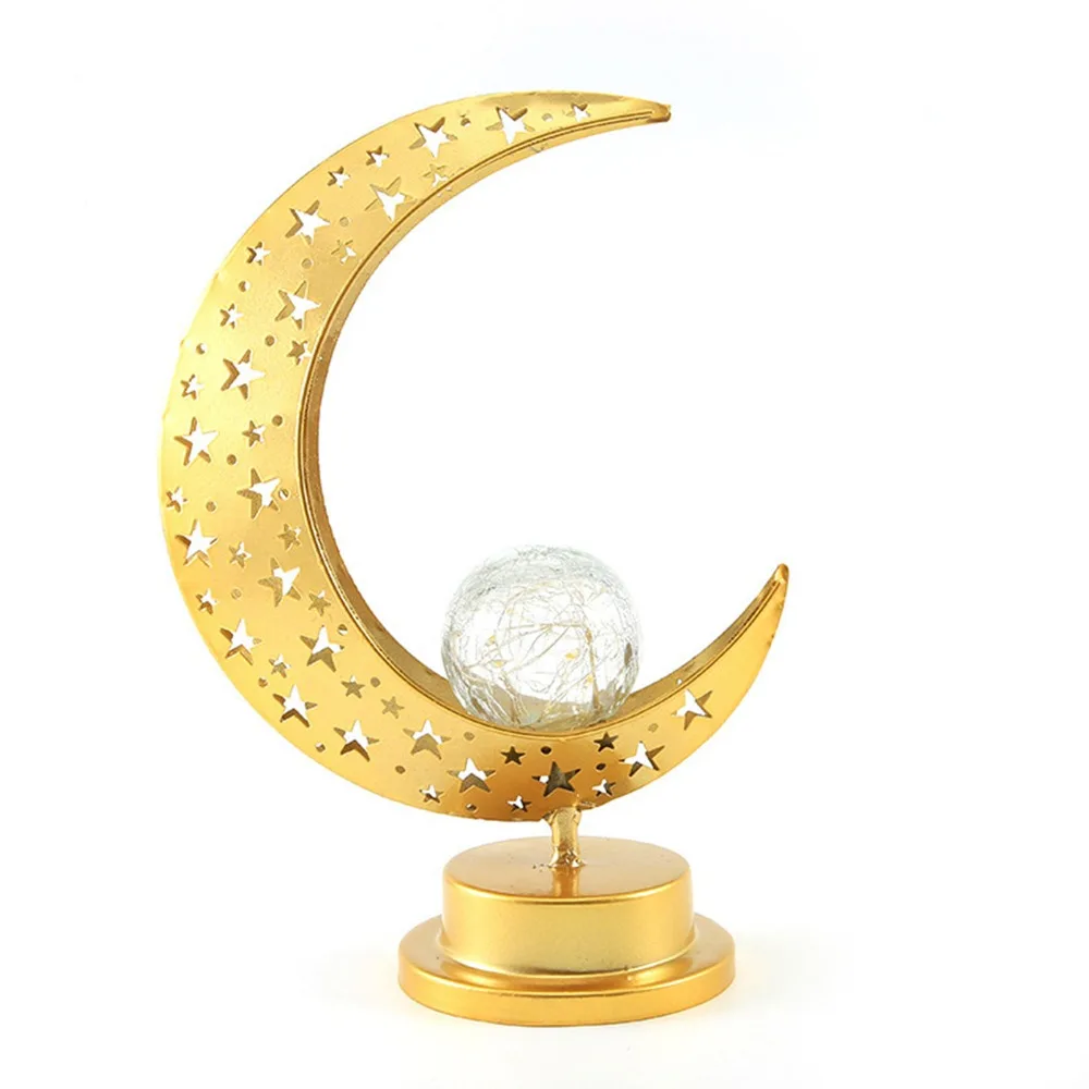 Battery Powered Desk Light LED Crescent Design Hollowed Out Iron Art Desktop Night Light Night Light Living Room Accent