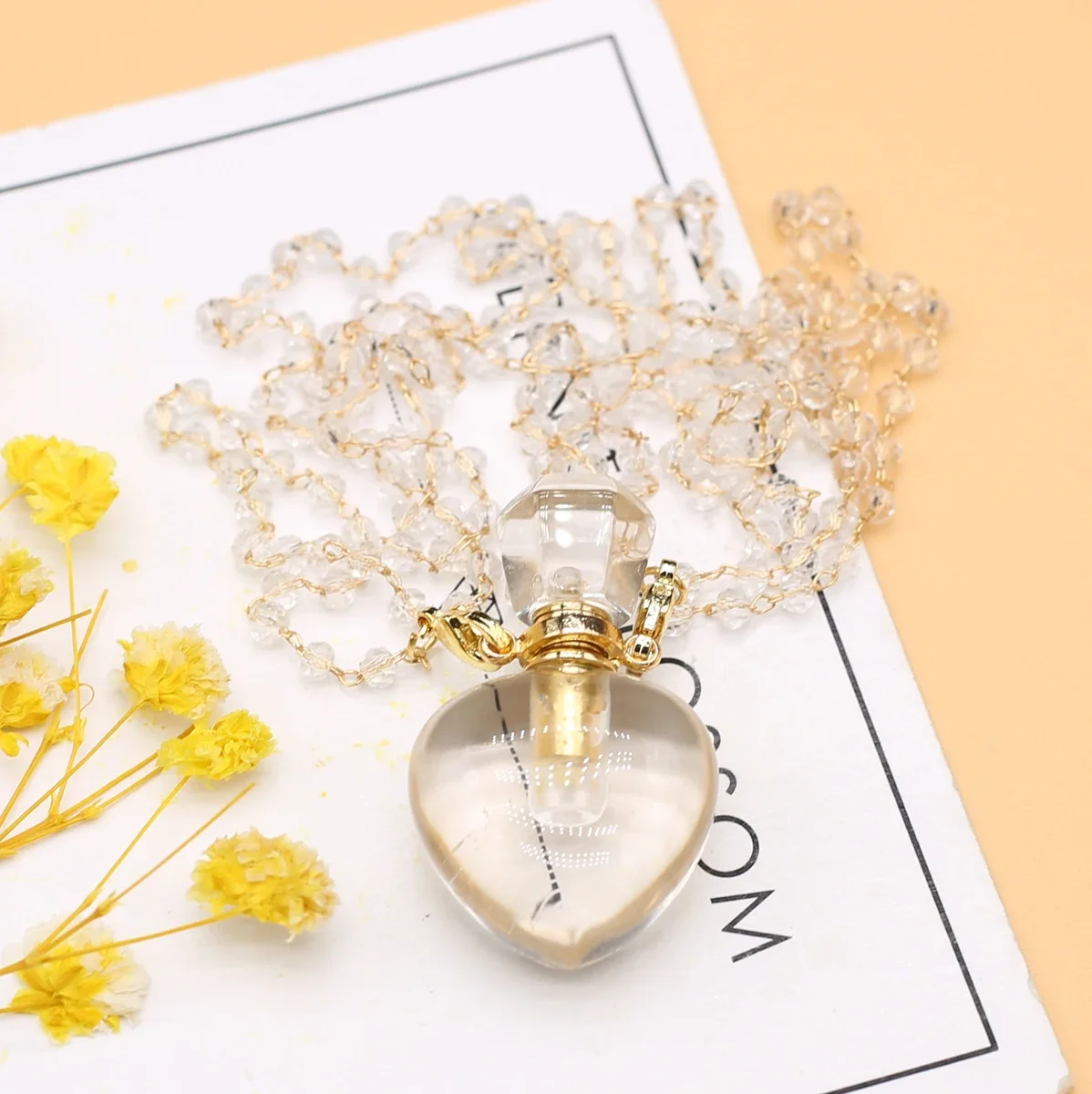 Reiki Natural Stone White Crystal Perfume Bottle Pendant Necklace Essential Oil Diffuser Vial Jewelry Charm Necklace Gift