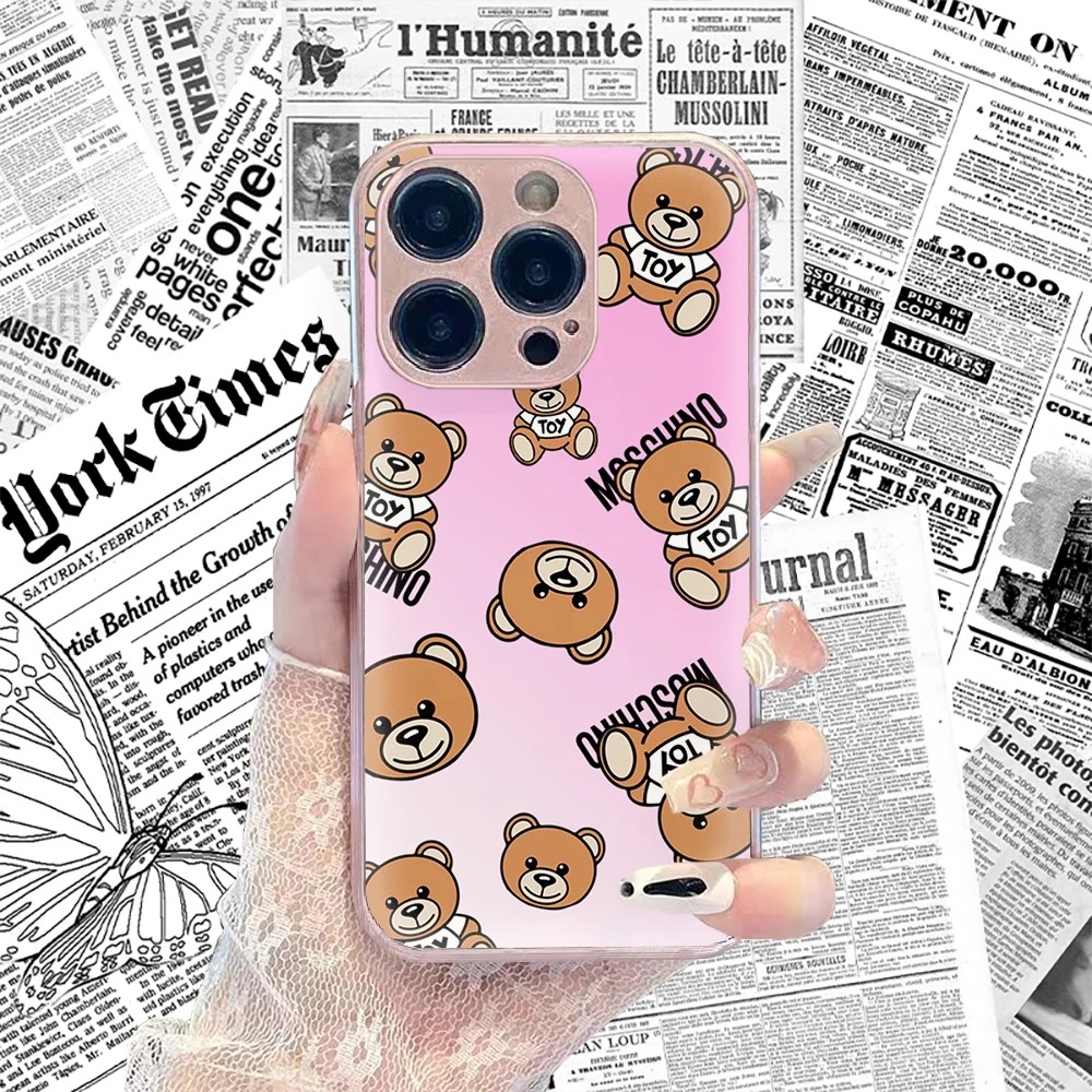 Glass Phone Cases Fashion For iPhone 16 15 14 13 12 11Pro Max XR X XS 12Mini 14 15 16 Puls Hard Case Phone M-moschinos -ogo