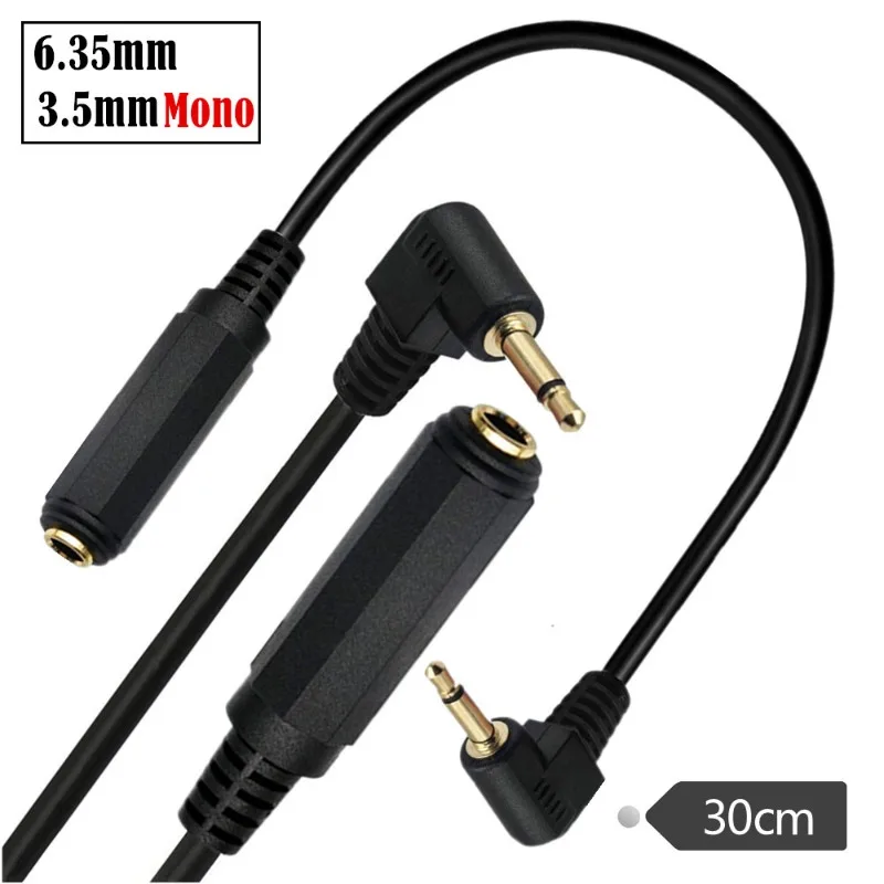 

Mono Gold-plated Copper 3.5mm Mono Male 90-degree Bend 6.35mm Female Speaker Power Amplifier Mixer Audio Cable