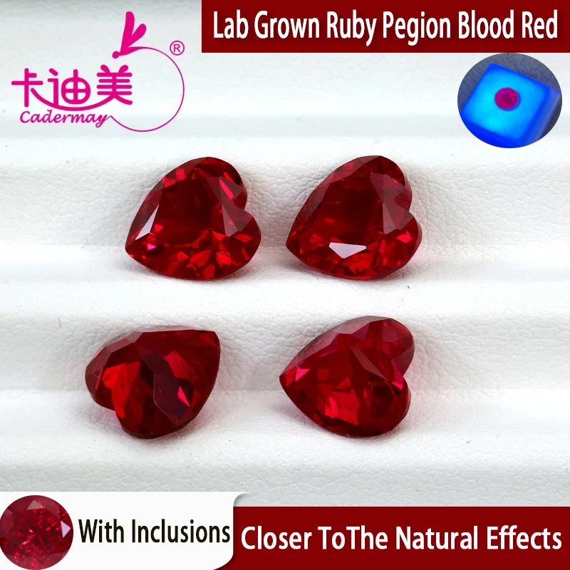 CADERMAY Heart Cut Lab Grown Pegion Blood Red Ruby Loose Stones With Inclusion For Rings Necklace Customized Smart Jewelry