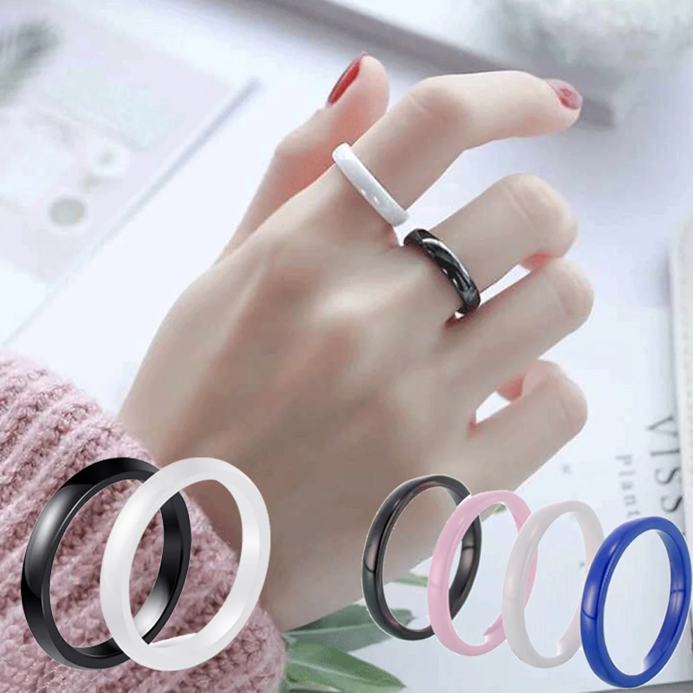 3MM Width 6/7/8/9/10 Curved Smooth Ceramic Ring Black Blue Pink White Color Men Women Finger Jewelry Wholesale Drop Shipping