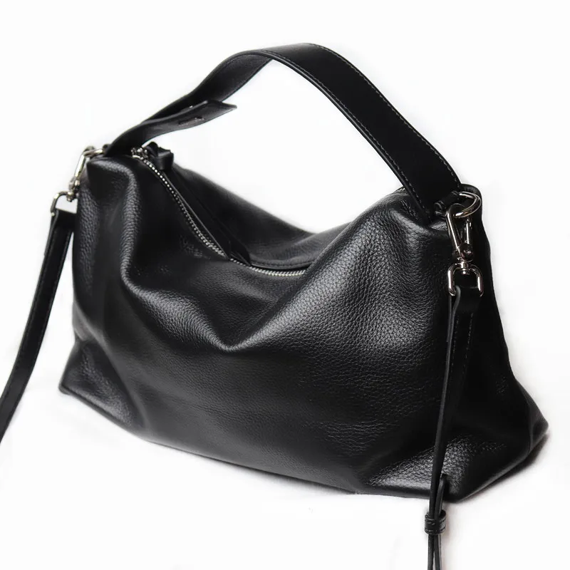 Women\'s Handbags Female Genuine Leather Hobo Crossbody Bag Solid Color Zip Wrist Portable Shoulder Bag Fashion Purses For Women