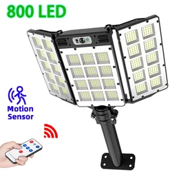 Panneau solaire extérieur à 800 LED avec détecteur de mouvement, étanche, lampadaire, éclairage de jardin, cour, maison, applique murale