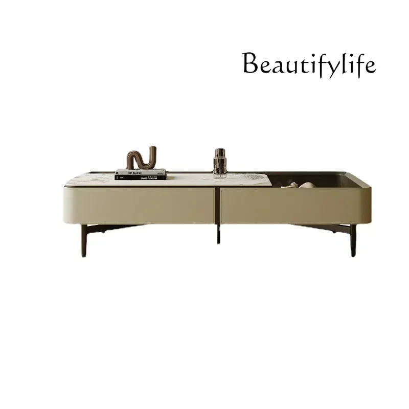 

S Y Saddle Leather Rectangular Tea Table Foldable Eight-Immortal Table Living Room High-End Stone Plate Lifting Tea Table
