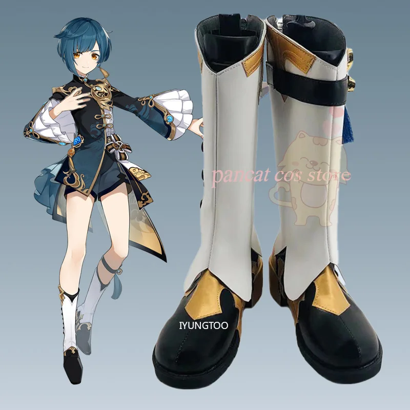 Genshin impact xingqiu cosplay schuhe halloween lange stiefel schuhe comic cosplay kostüm prop anime cosplay schuhe karneval cos