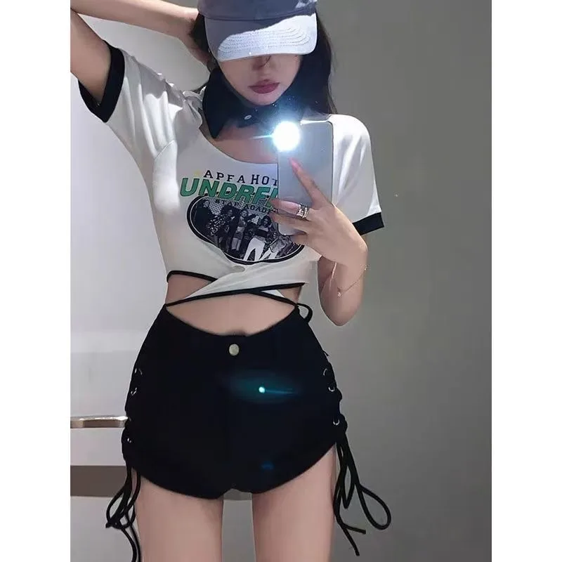

Shorts Women Skinny Creativity Lace-up Popular Streetwear Daily Personality Students Holiday Fashion Sexy American Retro Leisure