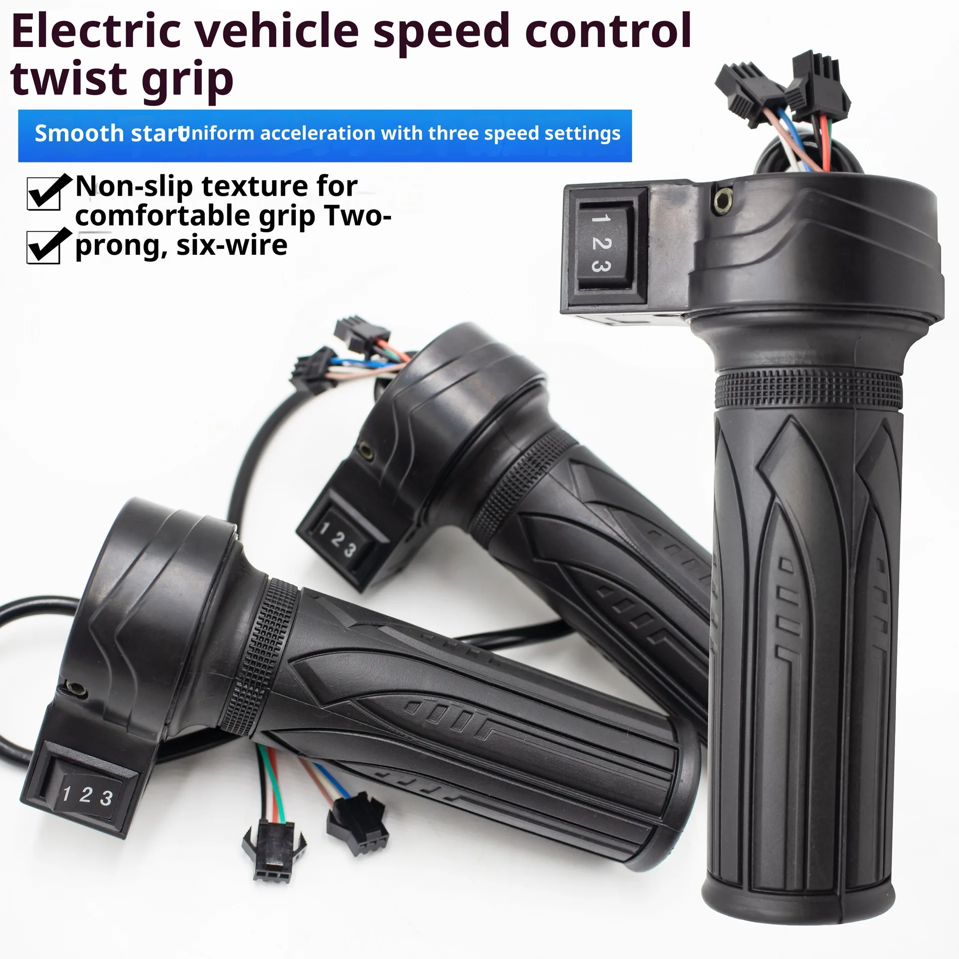 3 Speed Motorcycle Electric Bike Scooter Speed Control Throttle Twist Grip Handlebar Accelerator for E-Bike Replacement