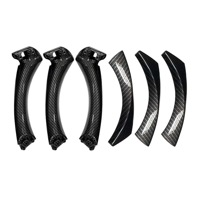 Car Interior Carbon Fiber Texture 6pcs Door Pull Handle With Cover Replacement For BMW 3 Series E90 E91 E92 316 318 320 325 328i