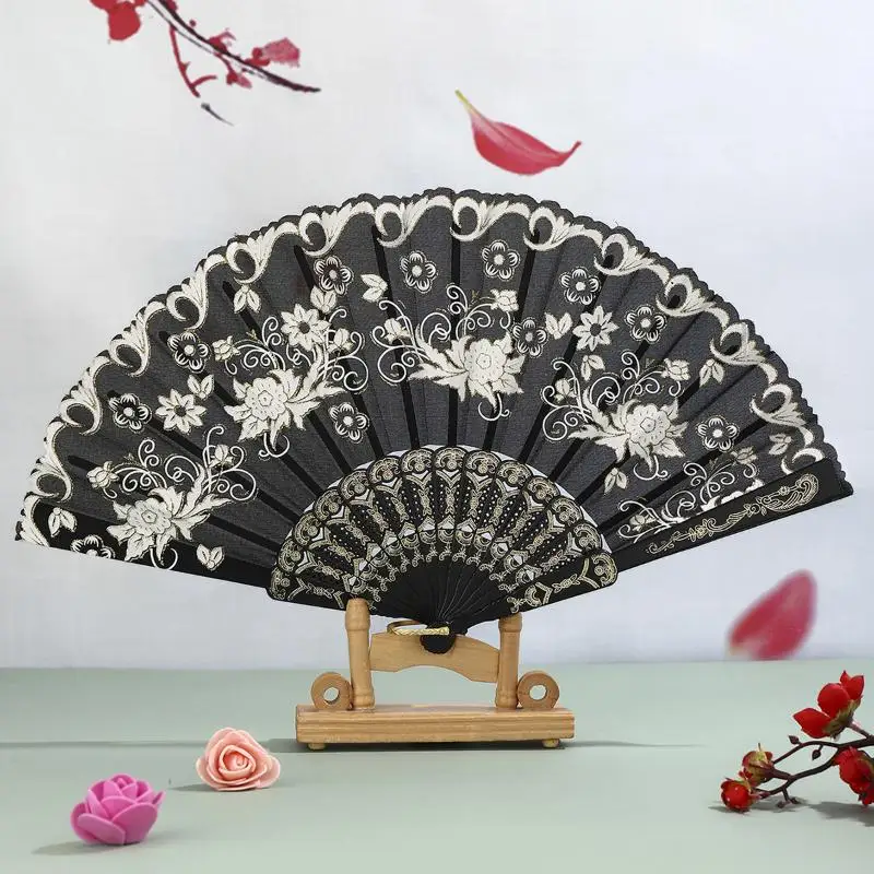 Latest Vintage Folding Fan Chinese Style Dance Performance Hand Fans Gold Powder Plastic Fan Art Craft Gift Home Decor