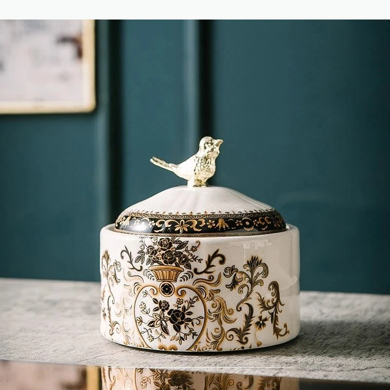 

Floral Pattern Bird Lid Storage Jars Dressing Table Ring Jewelry Box Round Cosmetic Jar Ceramic Crafts Candy Pots Can