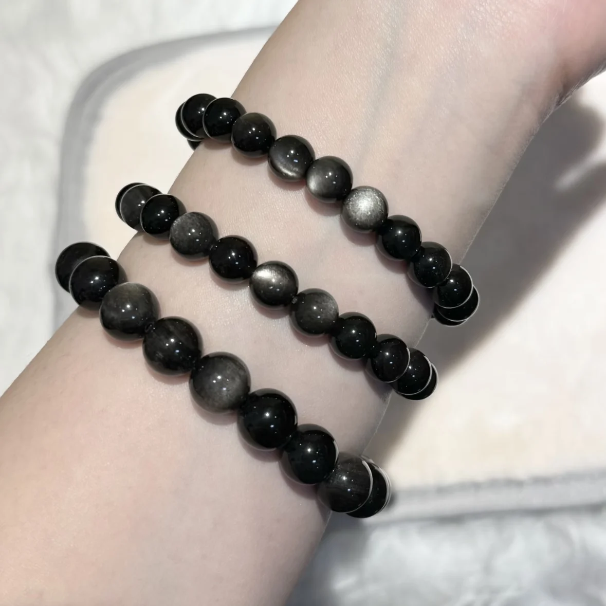 Natural Silver Sheen Obsidian Bracelet –Handmade Protection Crystal Jewelry for Wealth Attraction & Confidence Gift | LithicGems
