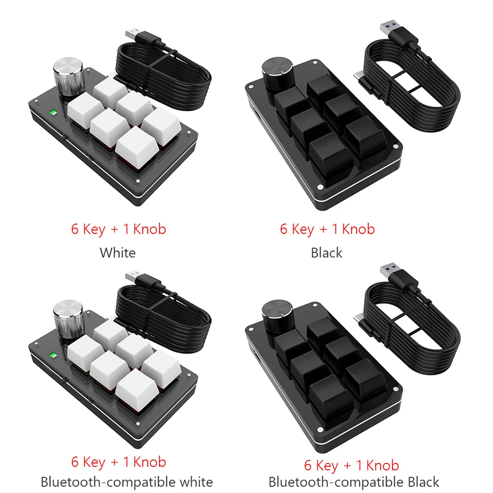 Bluetooth Macro Keyboard 12 Keys/6 Keys Programming Keyboard 2 Knob Programming Keyboard Mini One-Handed Keypad Accessories