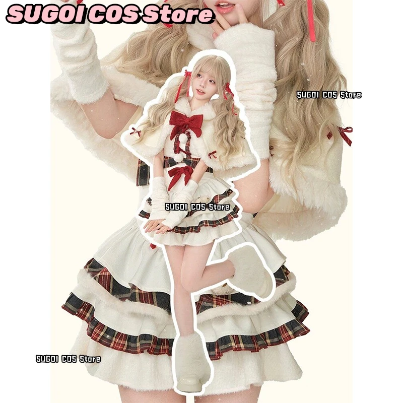 Inverno Y2K Kawaii Lolita Dress Costume Cosplay Donna Arco Scialle con cappuccio Giacche corte 2025 Natale Capodanno Abiti Abito