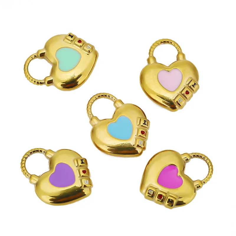 

5 шт. подвесок-замков из нержавеющей стали с эмалью в форме сердца, в стиле бохо, для изготовления украшений своими руками, браслетов, серег, для девочек