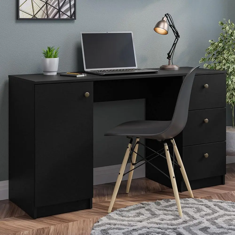 

Madesa Executive Computer Writing Desk 53 Inch with 3 Drawers and 1 Door, Metalic Handles Wooden Home Office PC Study Table