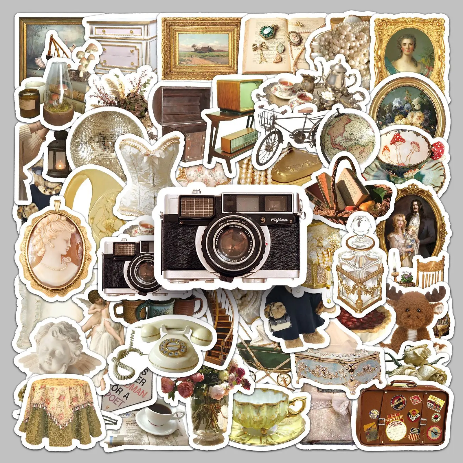 

50PCS Retro INS Cartoon Stickers Aesthetic Art Decoration Decals DIY Scrapbook Guitar Suitcase Waterproof Graffiti Sticker