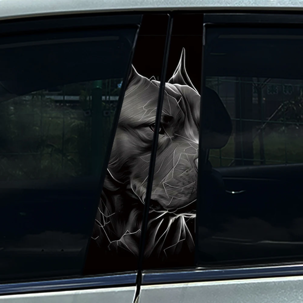 2PCS Black White Sketch Pitbull Car Window Sticker, Aesthetic Long-Lasting PET Decal, Universal Fit with Tool Gift