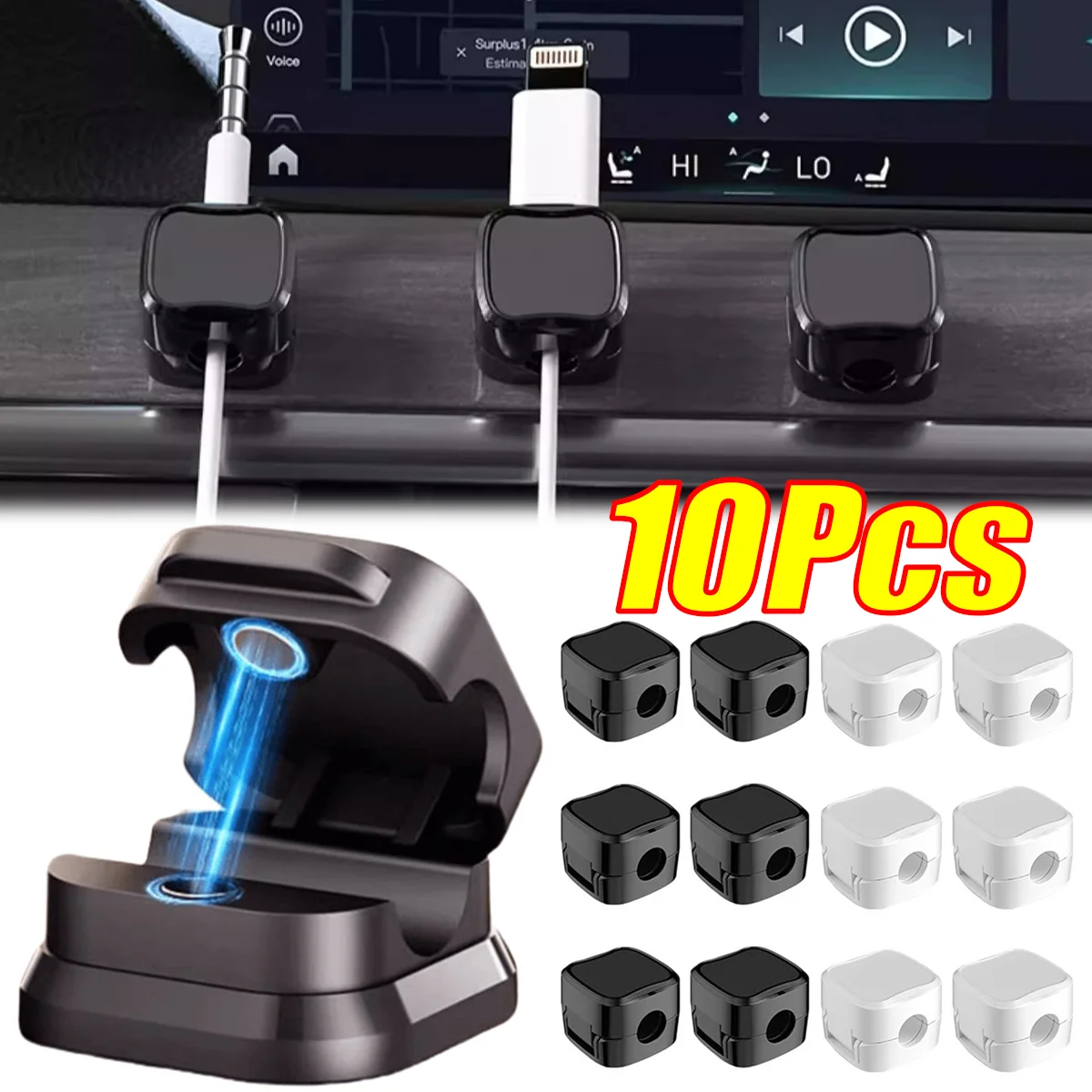 

10Pcs Mini Square Magnetic Cable Clips Adjustable Cord Holder Mark-Free Fastener Cable Organizer Storage Tool Car Accessories