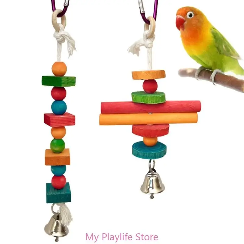 Bird Toy Colorful Parrot Chew Toy for Boredom Relief, Durable Wooden Sticks and Blocks for Bird Cage Entertainment