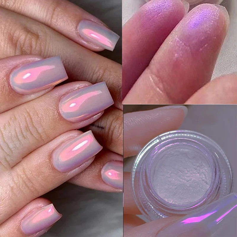 Poudre à ongles pour manucure, pigment nacré, blanc, clair de lune, miroir, poussière scintillante, chrome, rose, aurore, rose, à faire soi-même, N64.