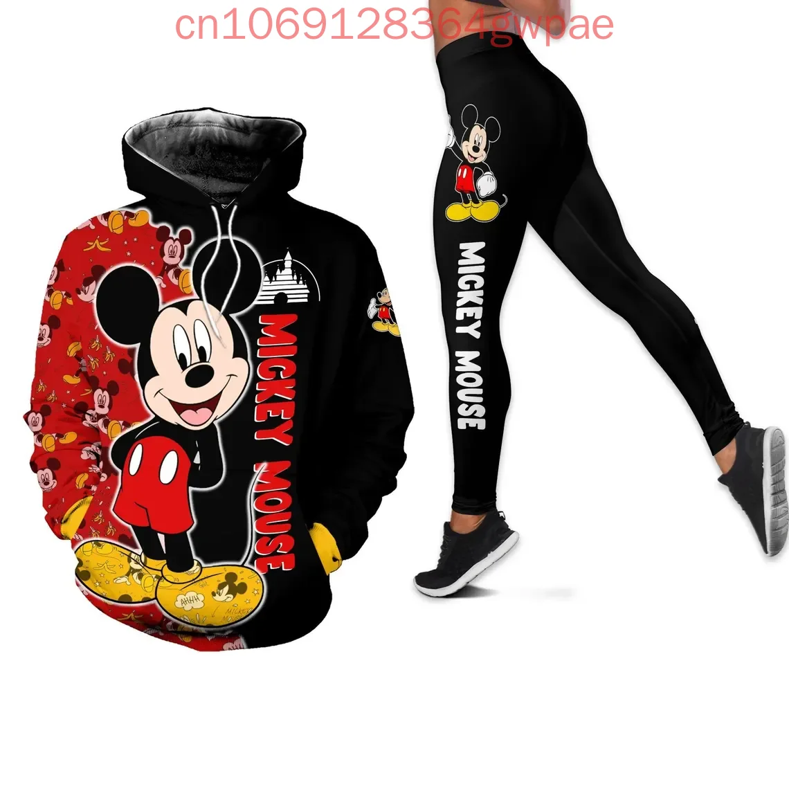 Disney mickey minnie cruzeiro 3d moletom com capuz leggings conjunto feminino disneyland calças de yoga moletom moda casual leggings terno pista