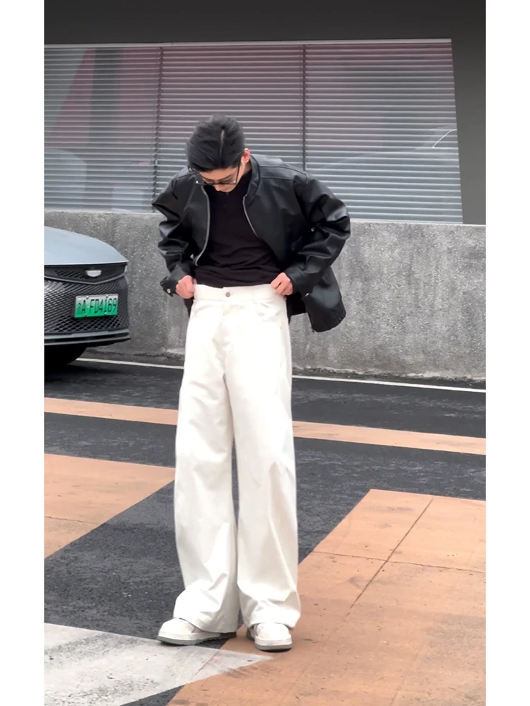 

Белые повседневные брюки Cleanfit для мужчин, летние, прямые, свободные, широкие, в американском рабочем стиле, для похудения