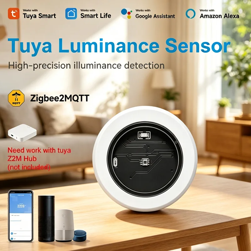 

Zigbee2MQTT Tuya Zigbee High Precision Illuminance Detector Smart Luminance Sensor Works with Smart Life Or Tuya System