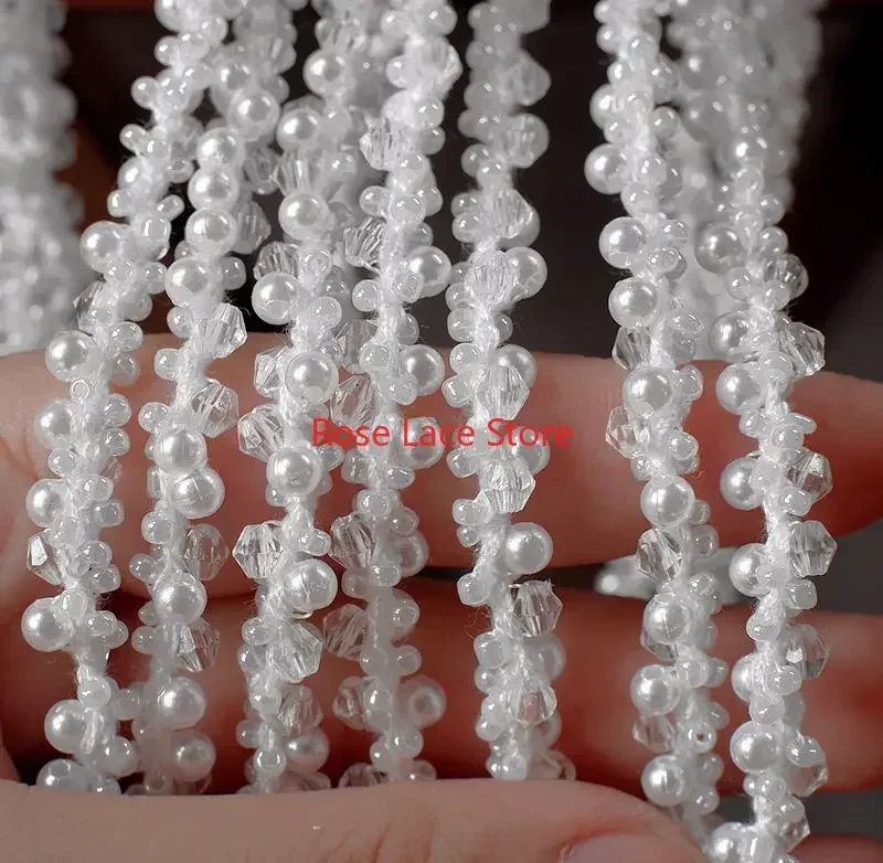 3 yards parel kanten rand, parel lint, parel kralen kanten rand, kralen lint trim, bruids sjerp kant, halslijn kant 0,19'' breed