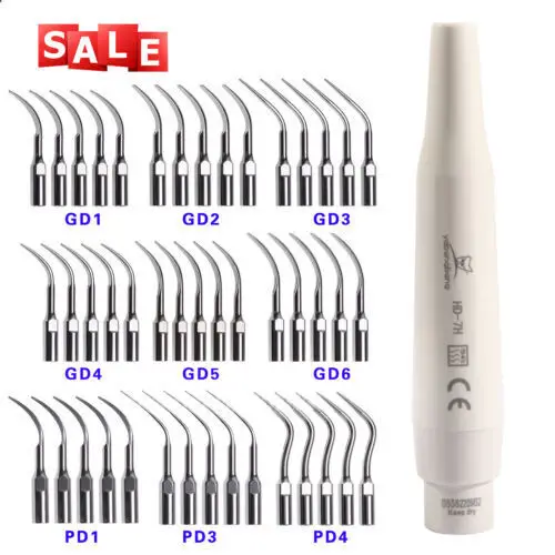 

Dental Ultrasonic Piezo Scaler Handpiece HD-7H /5PCS Perio Scaling Tips GD PD Fit DTE SATELEC