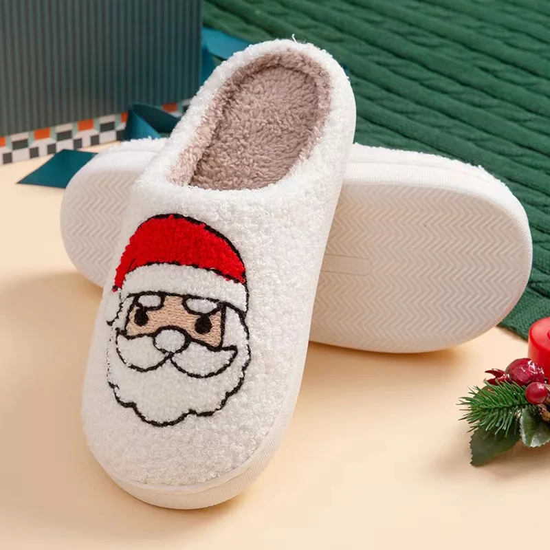 Cartoon Christmas Fluffy Home Slippers Women 2024 Winter Comfort Soft Sole Indoor Cotton Slippers Woman Funny Shoes House Slides