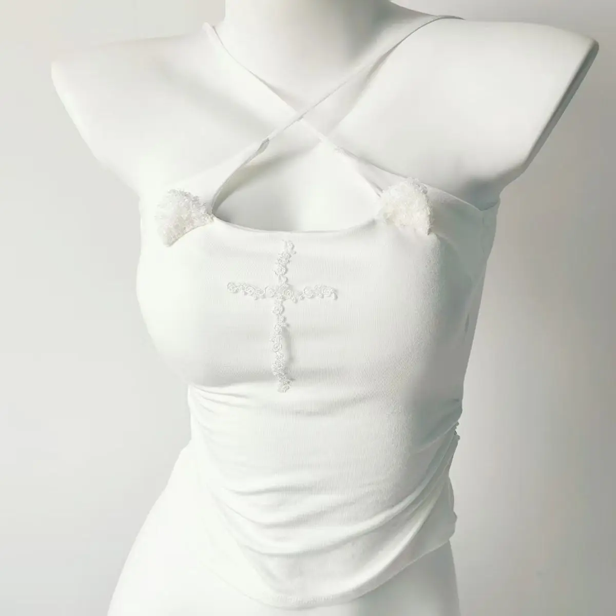 Y2K cat ear vine cross-body strap summer style figure-hugging pure erotic design crossover top daily high street fashion new