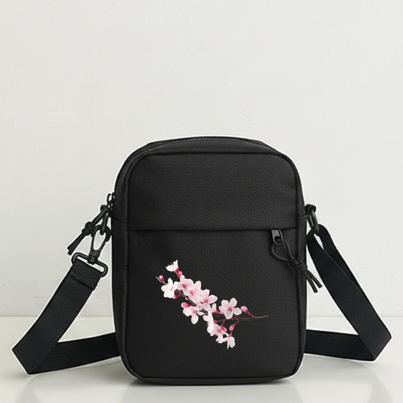 Sakura Flower Pattern Crossbody Bag Adjustable Shoulder Messenger Purse for Outdoor Travel Sports Cycling Party Concert Hiking