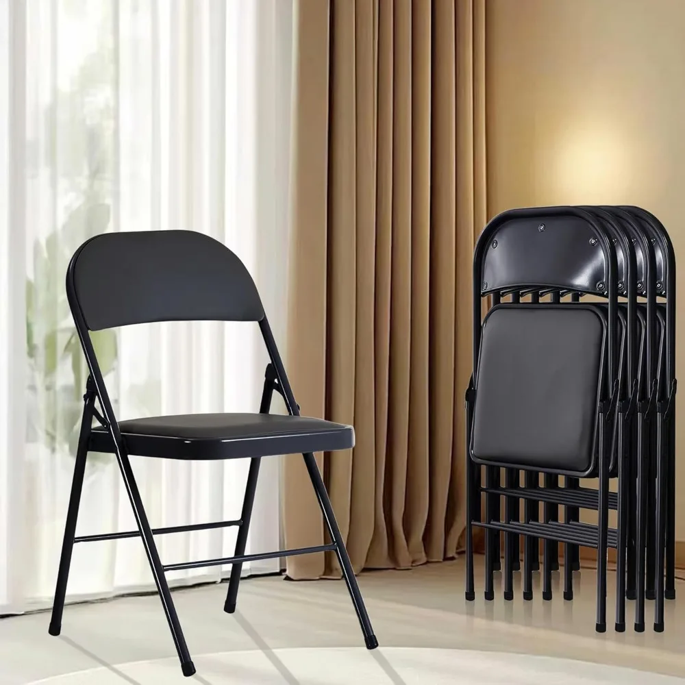 

4 Pack Black Folding Chairs-330 LBS Capacity with Padded Cushion and Back, Portable Heavy Duty Metal Frame Commercial Seat, Fold