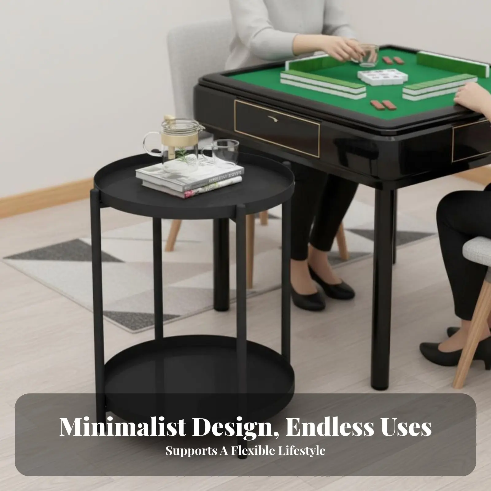 二段式丸型ドリンクホルダー多目的台座ドリンクテーブル安定した三脚ベース高さのあるリム棚、住宅所有者、リビングルーム用