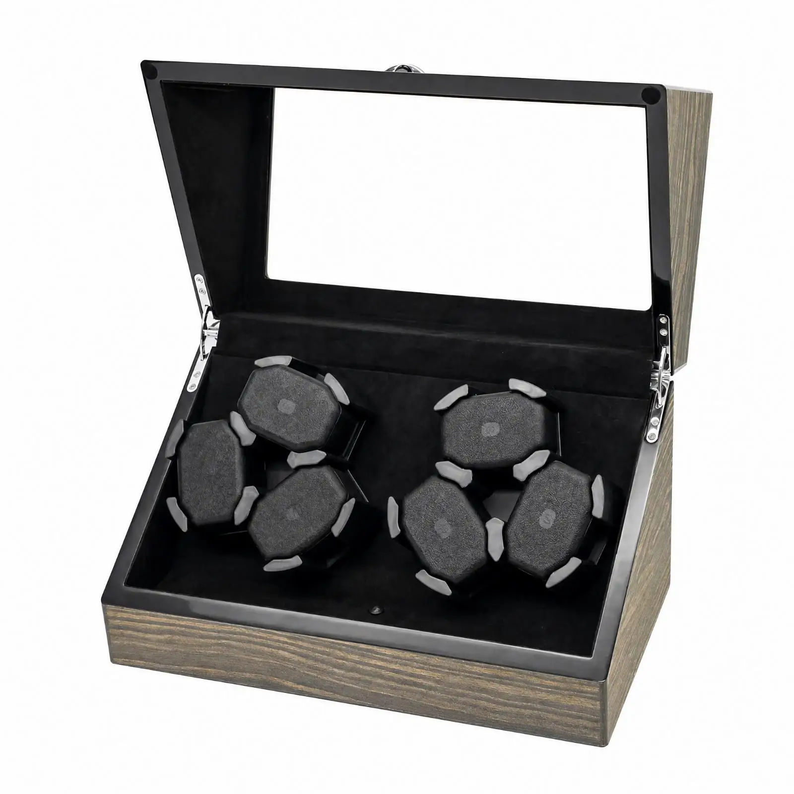 Electric Watch Winder Organizer with Hinged Lid and Power Input for Mechanical Timepieces 6 Watch Capacity Gold Tone