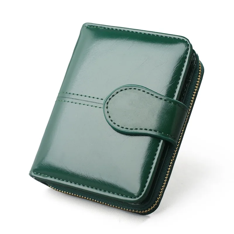 Women's PU Leather Short Wallet Fashion Solid Color Glossy Folding Money Clip Zipper Coin Pouch Card Bag Clutch Bag Mini Purse