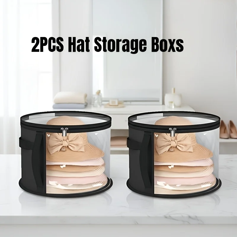1/2Pcs Large Foldable Hat Storage Box - Durable Non-Woven Fabric, Stain-Resistant with Clear Viewing Window, Perfect for Cowboy