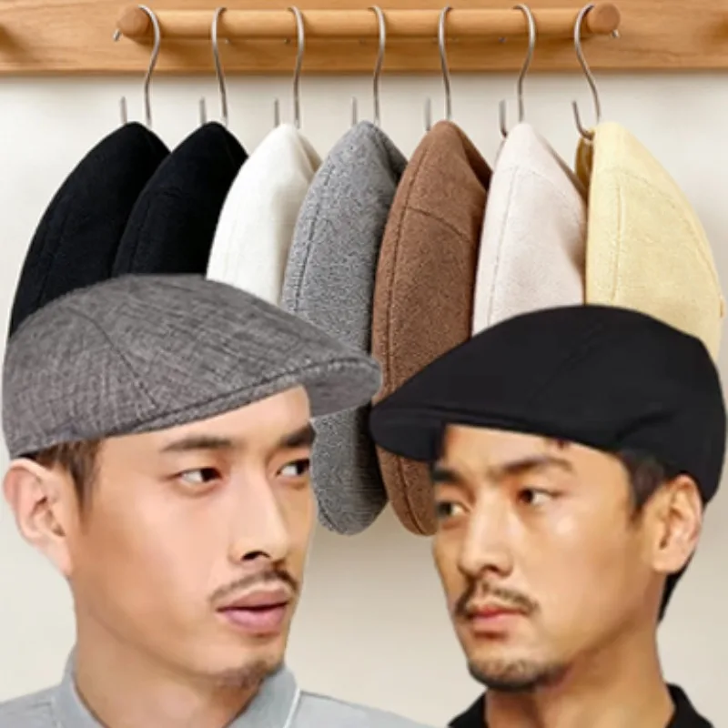 Classic Solid Color Cotton Linen Berets Male Elegant British Style Painter Hats Soft All-Match Artist Cap Headwear Accessories