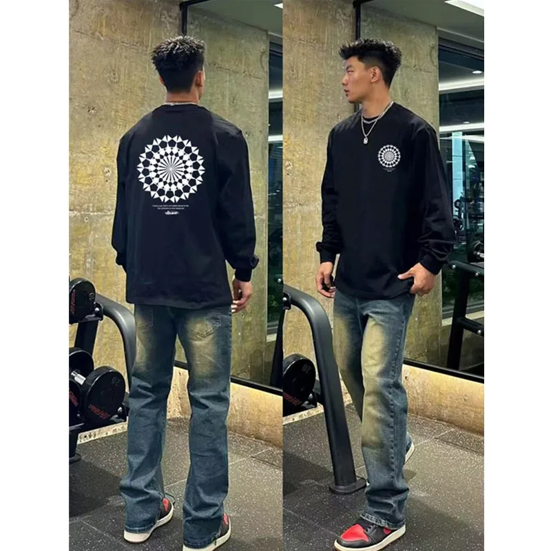 American Street Long sleeves T-shirt Men Autumn 2025 New 100%Cotton Oversize Loose White Sports Gym T-shirt Top Y2k Men clothing - Image 5
