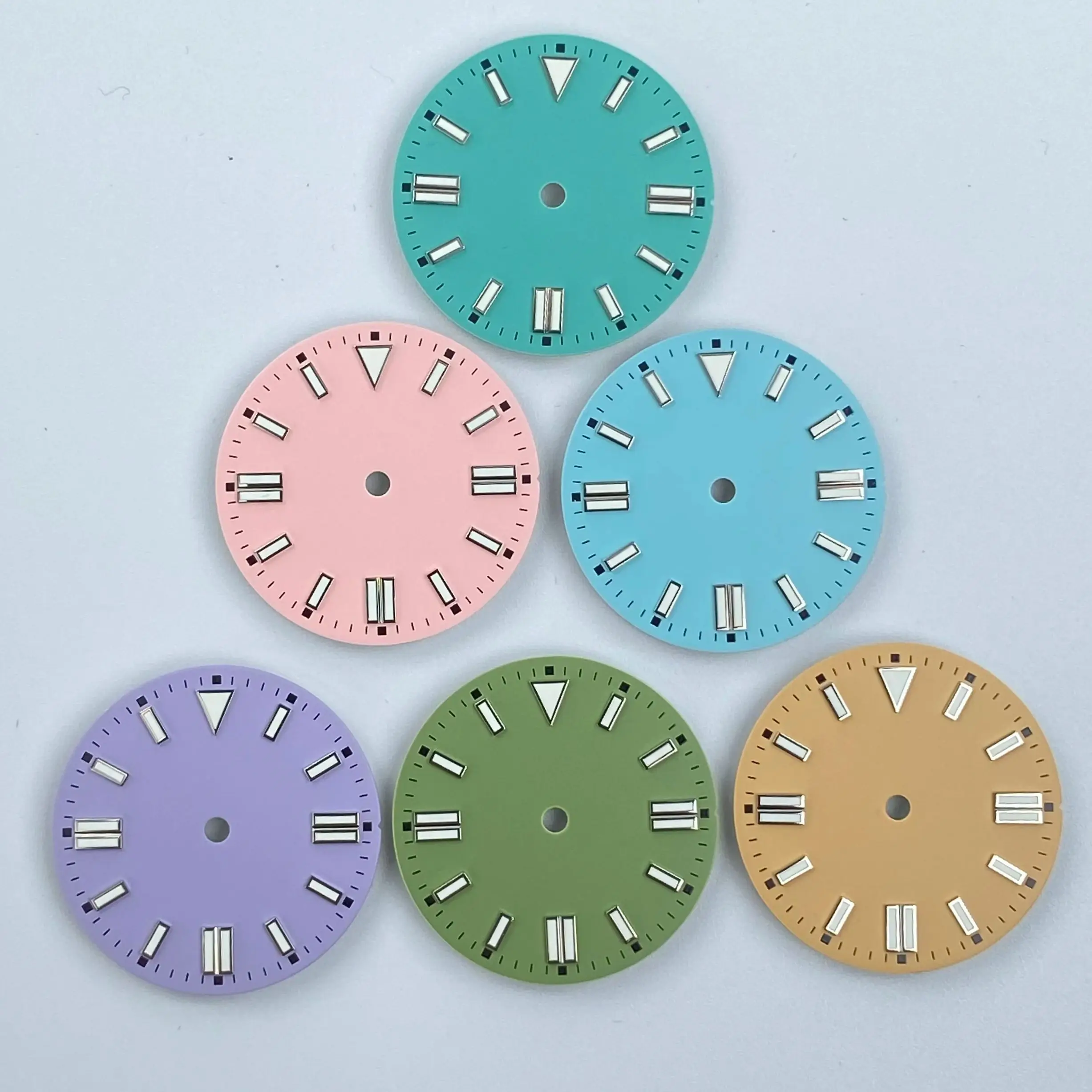 28.5mm Pistachio Lavender Beige Matte Watch Dial Suitable for NH35/36 Mechanical Automatic Movement Green lume Case Mod Parts