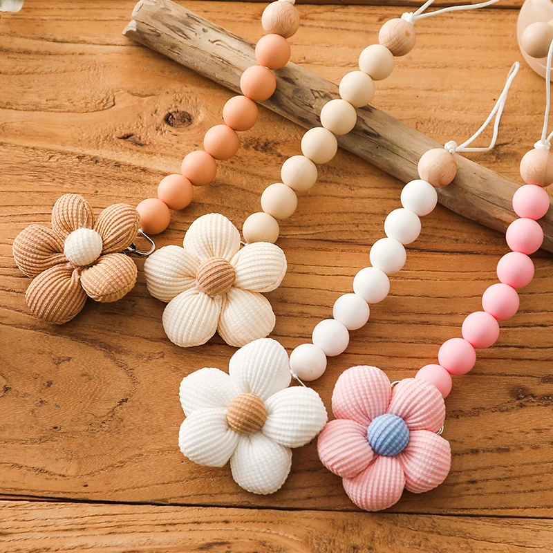 1pc Baby Flower Silicone Bead Pacifier Chain BPA Free Teething Holder Clips Soother Pendant Holder Newborn Dummy Nipple Clip Toy