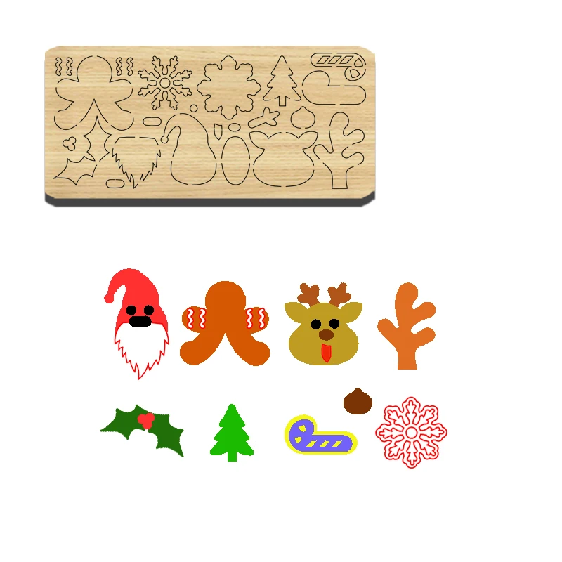 

PR79 Wooden Cutting Dies Such As Santa Claus, Gingerbread, Deer Head And Snowflake Are Suitable For Most Machines