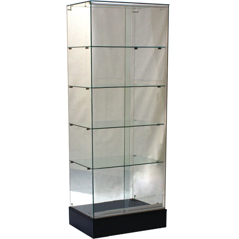 Personalizado desmontado vidro Display Tower, Frameless Showcase Tower com base preta