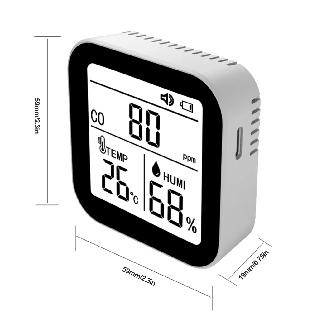 Detector de monóxido de carbono portátil 3 en 1, función de alarma, probador de monóxido de carbono con cordón, alarma de monóxido de carbono para viajes en RV