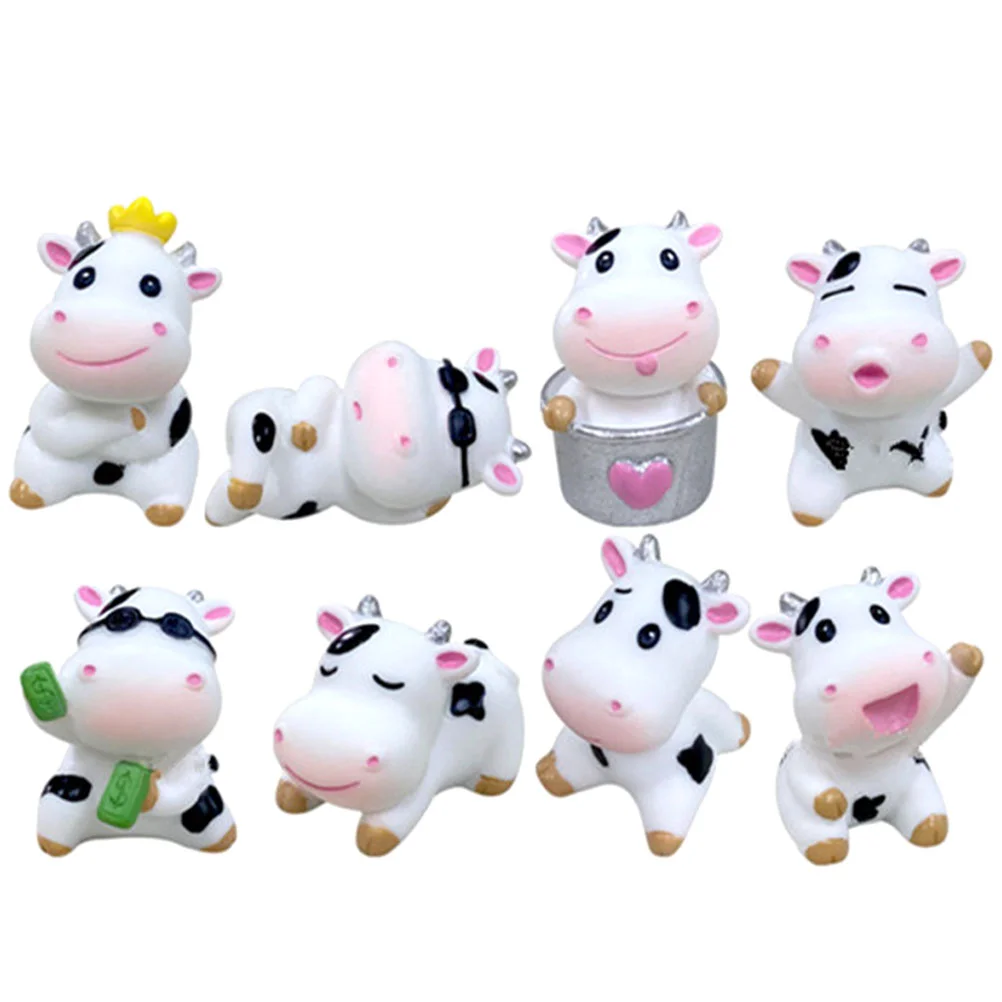 

8 Pcs Mini Cow Animals Lovely Statues Ornaments Adorable Cows Toys Resin Figurine Figurines