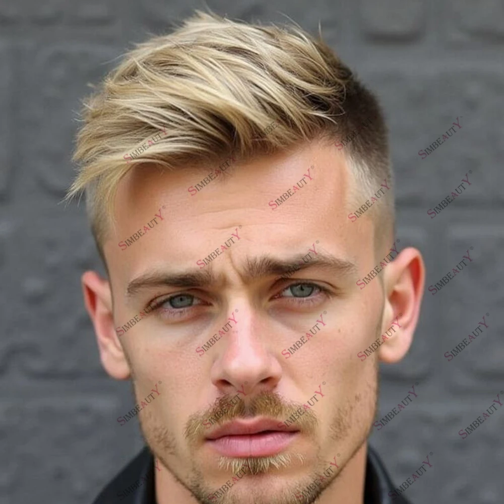 Realistic Natural Hairline Premium Transparent Thin Skin Ombre Blonde Human Hair Toupee for Men Capillary Prosthesis 0.06mm Wig