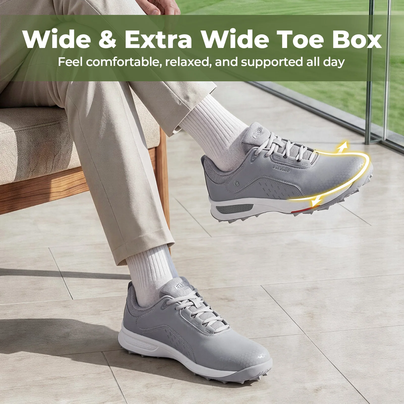 FitVille Mens Golf Shoes Extra Wide Toe Luxury Casual Sport Sneakers Professional Spikeless Golfer Shoes for Men Water Resistant