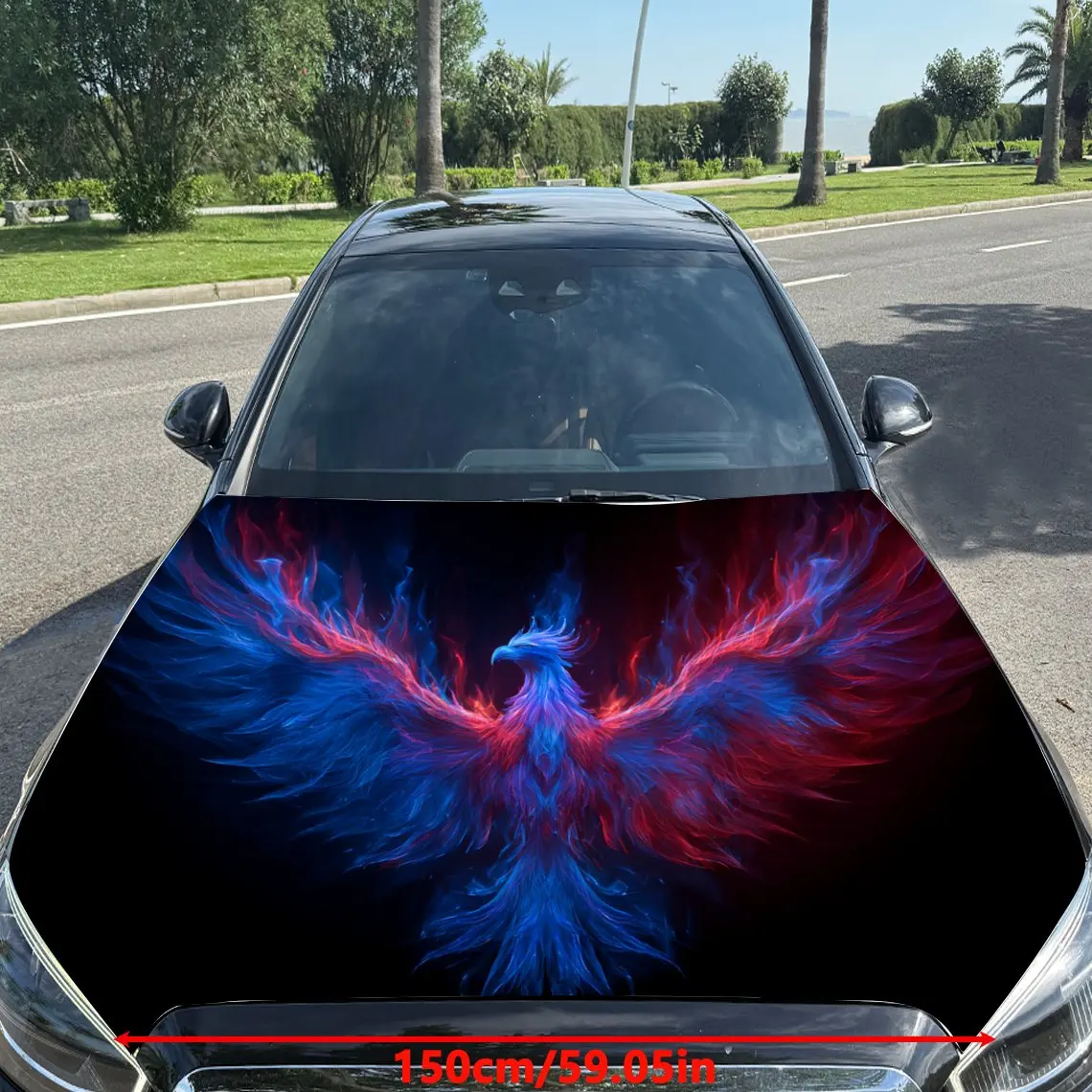 Flaming - Color Interwoven Phoenix Car Vinyl Wrap, PVC Material Waterproof Car Hood Sticker, Self-Adhesive Scratch-Resistant Sti